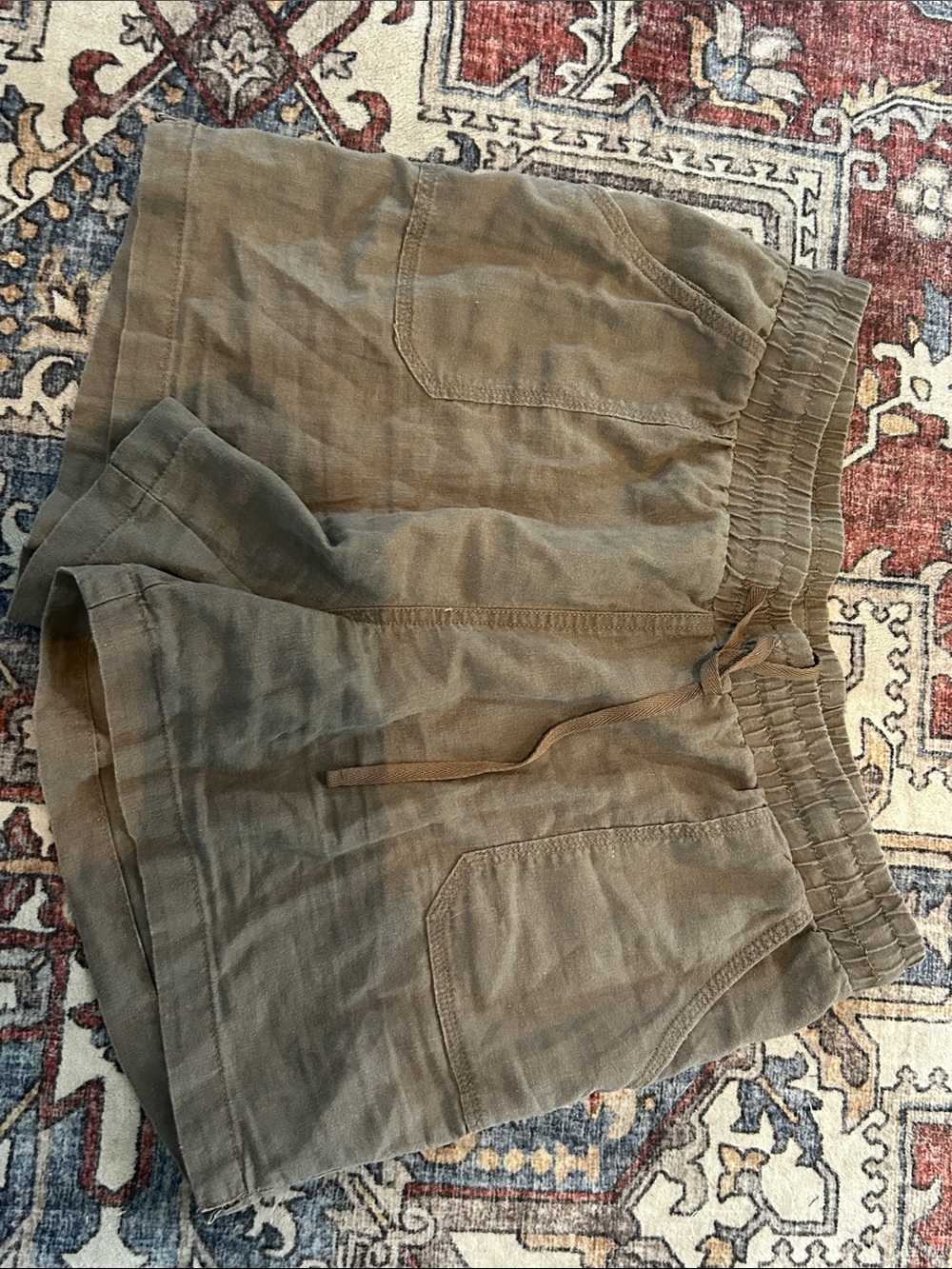 Cato Olive-Taupe Linen-Blend Elastic Waist Shorts